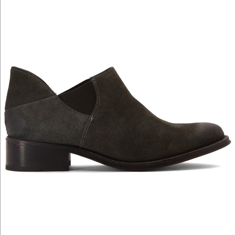 Gray Genuine Leather Burnished Toe Ankle Booties - Picture 6 of 7